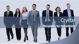  Presentation with target - PPT theme consisting of target group - businesspeople walking isolated on white background and a ocean colored foreground