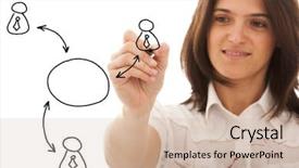  Presentation with focus group - Audience pleasing slide set consisting of target group - businesswomen drawing a social network backdrop and a soft green colored foreground