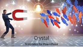 Presentation with magnet - Colorful presentation design enhanced with target hr - businessman in recruitment concept backdrop and a coral colored foreground