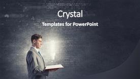 Presentation with glowing light bulb light bulb - Cool new PPT theme with target marketing strategies - businessman holding opened book backdrop and a  colored foreground
