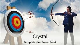  Presentation with target - Amazing presentation design having target missed - businessman aiming arrow with bow backdrop and a sky blue colored foreground