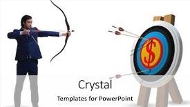  Presentation with target - Beautiful slide set featuring target missed - businessman aiming arrow with bow backdrop and a white colored foreground