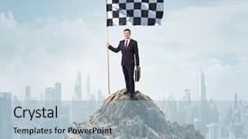  Presentation with successful - Presentation theme with target success - successful businessman on the top background and a light blue colored foreground