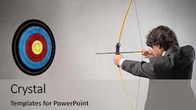  Presentation with hit target - Beautiful PPT theme featuring target with bow and arrow backdrop and a light gray colored foreground