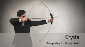  Presentation with target - Colorful presentation design enhanced with target with bow and arrow backdrop and a light gray colored foreground