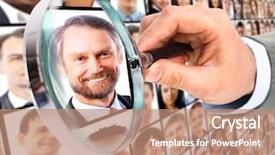  Presentation with human resource - Audience pleasing presentation design consisting of targeted selection - human resource concept magnifying glass backdrop and a coral colored foreground