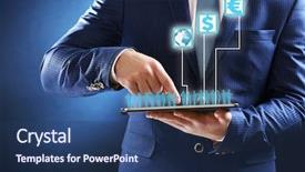  Presentation with exchange rates - Slide set featuring tarifs - businessman holding a tablet background and a ocean colored foreground