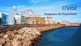  Presentation with spanish - PPT layouts consisting of tarifs - embankment along the sea background and a  colored foreground