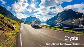  Presentation with caravan - Presentation featuring tarmac - caravan car travels background and a violet colored foreground