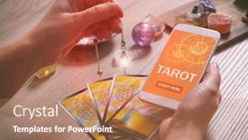  Presentation with smartphone - Audience pleasing PPT theme consisting of tarot-cards-dowsing-tool backdrop and a coral colored foreground