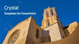  Presentation with spain - Slide deck having tarragona cathedral basilica in catalonia background and a ocean colored foreground