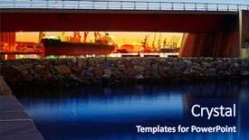  Presentation with sea port - Colorful presentation theme enhanced with tarragona port sunset with sea backdrop and a navy blue colored foreground