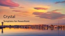  Presentation with sea port - Presentation theme featuring tarragona port sunset with sea background and a coral colored foreground