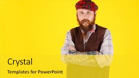  Presentation with tartan - Colorful PPT layouts enhanced with tartan - young bearded man in plaid backdrop and a yellow colored foreground