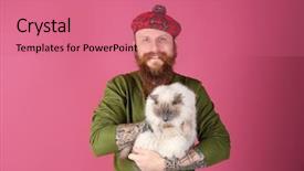  Presentation with tartan - PPT theme with tartan - young bearded man in plaid background and a coral colored foreground