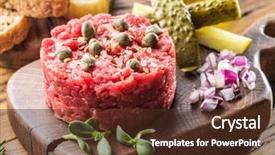  Presentation with pickle - Cool new theme with tartare served with capers pickle backdrop and a tawny brown colored foreground