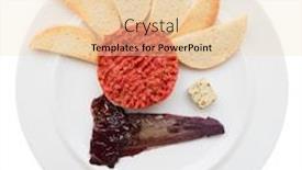  Presentation with wine - Audience pleasing slides consisting of tartare with toasts and chicory cooked in wine isolated with clipping path backdrop and a lemonade colored foreground