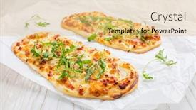  Presentation with white cheese - Cool new PPT layouts with tarte-flambee-flat-bread-flammkuchen backdrop and a yellow colored foreground