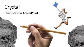  Presentation with gap - Beautiful slide deck featuring tartget business - businesswoman jumping over gap risk backdrop and a  colored foreground