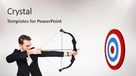  Presentation with shooting - Cool new presentation theme with tartget business - elegant businessman shooting bow backdrop and a white colored foreground