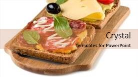  Presentation with cans canned tuna isolated - PPT theme having tartin - open faced sandwich canape background and a  colored foreground