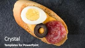  Presentation with a dark stone - Slide deck with tartin - open faced sandwich canape background and a  colored foreground