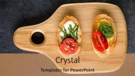  Presentation with wooden board empty table top - PPT layouts having tartin - open faced sandwich canape background and a  colored foreground