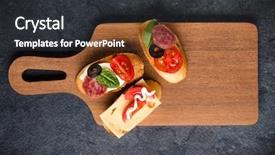  Presentation with wooden board empty table top - Cool new presentation with tartin - open faced sandwich canape backdrop and a  colored foreground
