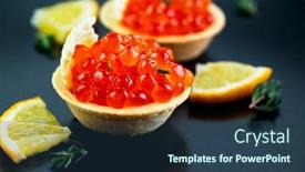  Presentation with food red - Slide deck having tartlet-with-red-caviar background and a ocean colored foreground