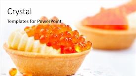  Presentation with gourmet food delivery - Slide set enhanced with tartlets with red caviar close background and a white colored foreground
