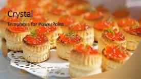  Presentation with banquet - PPT theme with tartlets with salmon caviar on banquet table background and a gold colored foreground