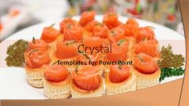  Presentation with banquet - Presentation theme featuring tartlets with smoked salmon on banquet table background and a gold colored foreground