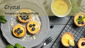  Presentation with blueberries - PPT layouts having tarts with blueberries and custard background and a coral colored foreground