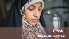  Presentation with woman muslim - Beautiful slide deck featuring tasbeeh - beautiful muslim young woman using backdrop and a violet colored foreground