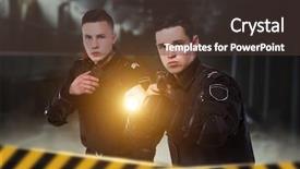  Presentation with guns - Beautiful slide set featuring task force - cops with guns and lantern backdrop and a tawny brown colored foreground