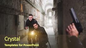  Presentation with guns - Audience pleasing presentation design consisting of task force - cops with guns and lantern backdrop and a tawny brown colored foreground