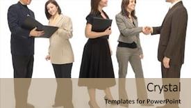  Presentation with business networking - PPT theme enhanced with task force - group of corporate business people background and a coral colored foreground