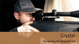  Presentation with sniper - Presentation theme featuring task force - portrait of caucasian sniper background and a coral colored foreground