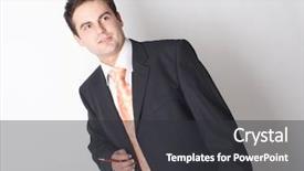  Presentation with pen - Slide deck enhanced with task force - standing business man with pen background and a dark gray colored foreground