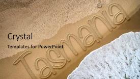  Presentation with beach - Beautiful PPT layouts featuring tasmania-written-on-the-beach backdrop and a coral colored foreground