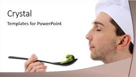  Presentation with chef - Beautiful slides featuring taste - chef tasting broccoli isolated backdrop and a white colored foreground