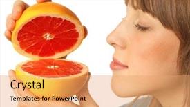  Presentation with taste - Beautiful presentation theme featuring sense taste - young woman with grapefruit's slices backdrop and a coral colored foreground
