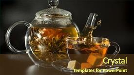  Presentation with taste - Cool new PPT theme with taste buds - glass teapot and cup backdrop and a tawny brown colored foreground