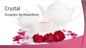  Presentation with pink rose petals on white - PPT layouts consisting of taste buds - rose tea isolated on white background and a  colored foreground