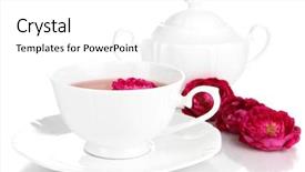  Presentation with pink rose petals on white - Beautiful PPT layouts featuring taste buds - rose tea isolated on white backdrop and a  colored foreground