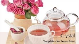  Presentation with taste - Beautiful presentation theme featuring taste buds - tea cup with rose bouquet backdrop and a lemonade colored foreground