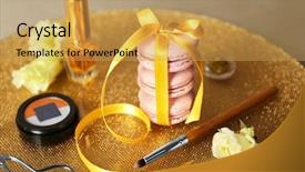  Presentation with accessories - Theme with taste buds - tied with ribbon macaroons background and a yellow colored foreground