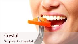  Presentation with taste - Beautiful presentation theme featuring taste food - close-up of a woman eating backdrop and a  colored foreground