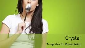  Presentation with taste - Slide set enhanced with taste food - woman covering her mouth background and a  colored foreground