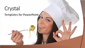  Presentation with young grey maine coon cat - Audience pleasing theme consisting of taste food - young cook noodle dish backdrop and a white colored foreground